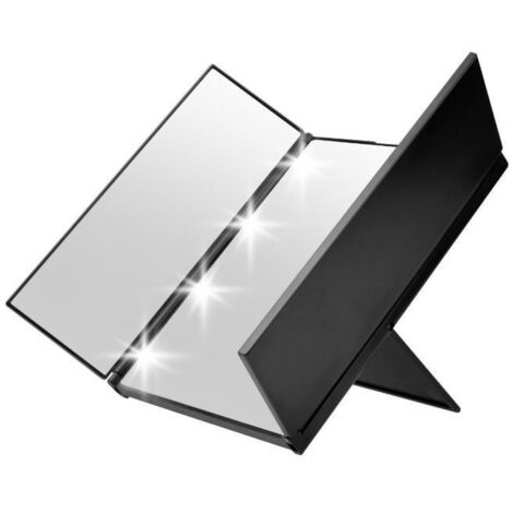 LED Trifold Makeup Mirror 360 Degree Tri Fold Led Illuminated Tabletop Vanity Mirror with Lights Adjustable Brightness Lighted Cosmetic Mirrors (1/5)