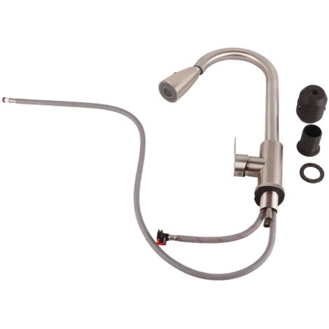 Stainless Steel Pull Out Kitchen Faucet Double Outlet Telescopic Cold Hot Water Tap High Arc Single Handle Kitchen Faucet with Pull Down Sprayer for Sink