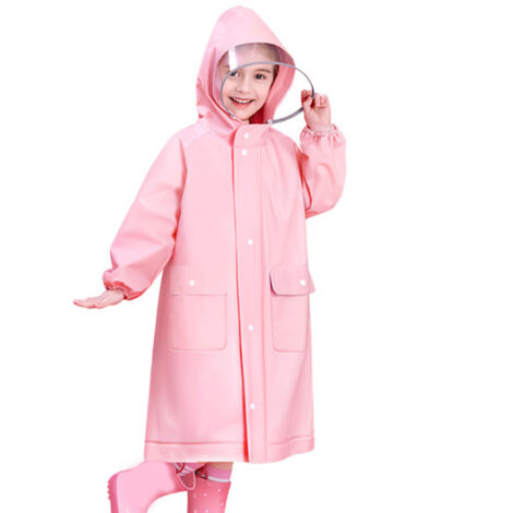 Kids Raincoat Sakura Pink Cute Waterproof Lightweight Durable Kids Rain Jacket with Backpack Slot for Girls M