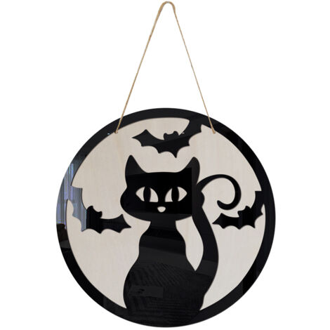 Halloween Door Sign Wooden Hanging Sign with Kitten Pattern for Front Door Wooden Wall Decor for Halloween Home Party Outdoor (1/5)