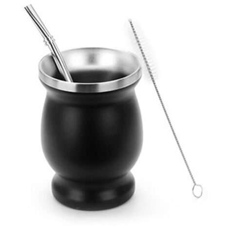 Yerba Gourd Tea Cup Set Stainless Steel Black Cup Yerba Straw Cleaning Brush for Tea Brewing Gifts (1/5)