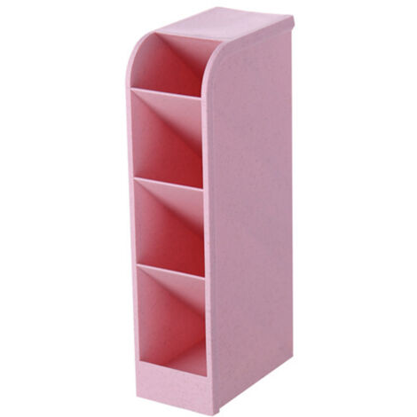 Inclined Pen Holder 4 Grid Multifunction Plastic Desk Stationery Holder Storage Box for Office Pink (1/5)