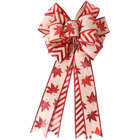 Christmas Double Layer Linen Bow Christmas Bowknot for Xmas Tree Decorations Maple Leaf Striped Snowflake Khaki Bow Decor (1/5)