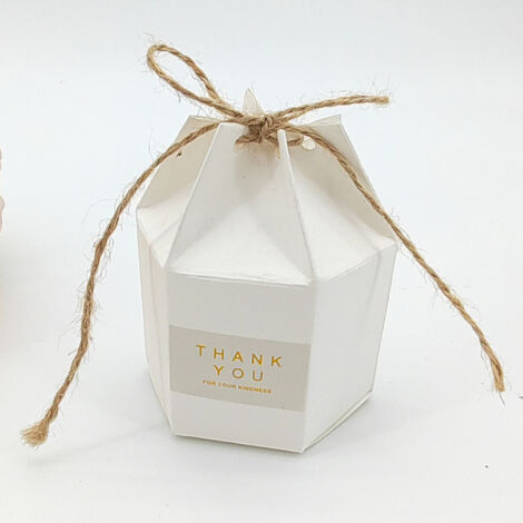 50Pcs Hexagonal Candy Treat Box Exquisite Gift Packaging Box for Wedding Birthday Party Baby Shower White Paper (1/5)