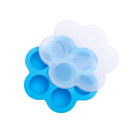 7 Holes Ice Mold Silicone Infant Supplementary Food Mold with Lid Heat Resistant for Home Blue (1/5)