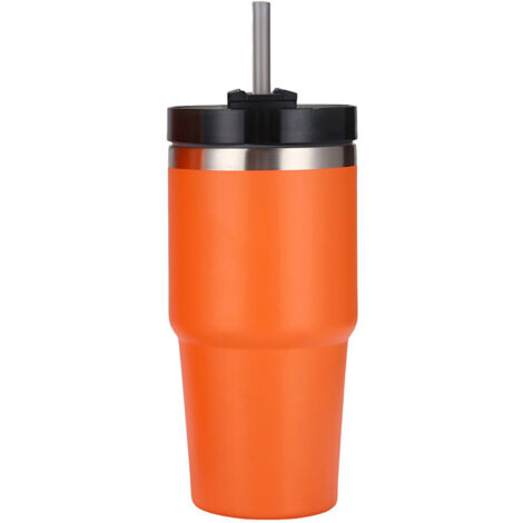 Stainless Steel Vacuum Insulated Tumbler with Straw Polished Glossy Keeps Hot Cold Car Vacuum Insulated Cup Orange 20oz (1/5)