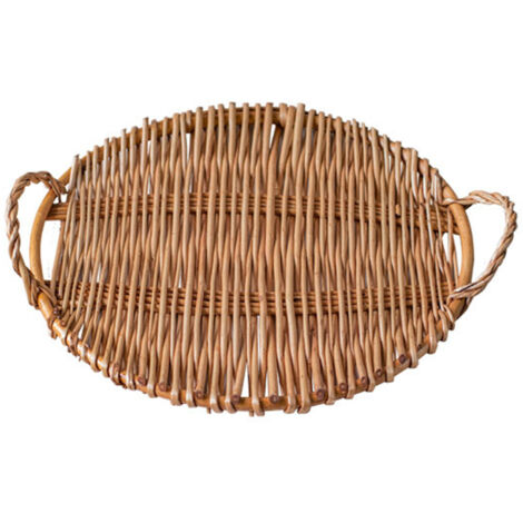 Woven Rattan Decorative Tray Handheld Woven Fruit Snack Bread Tray with Handle for Serving Breakfast Kitchen Antique Brass Color Round (1/5)