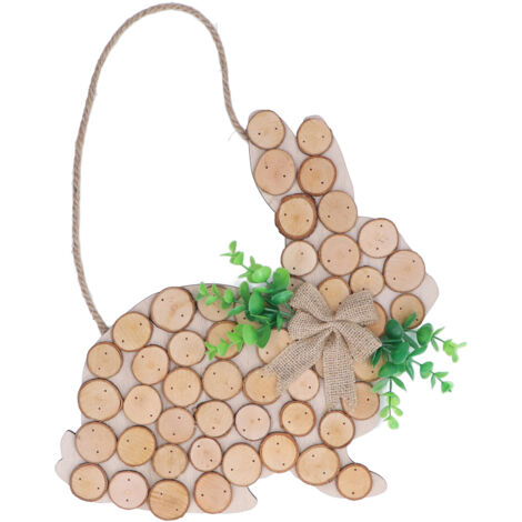 Easter Bunny Hanging Sign Boxwood Material Wood Color DIY Dyeing 33.5x33x0.5cm Easter Door Decorations (1/5)