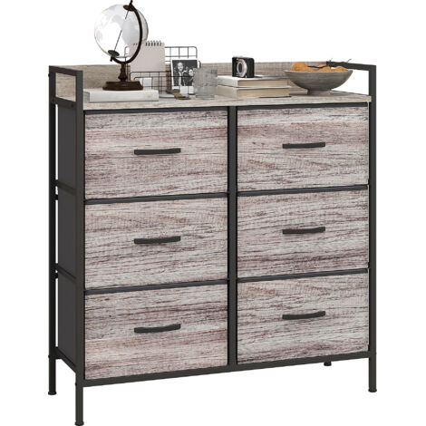 Rustic Chest of Six Fabric Drawers - Grey Wood Effect (1/5)