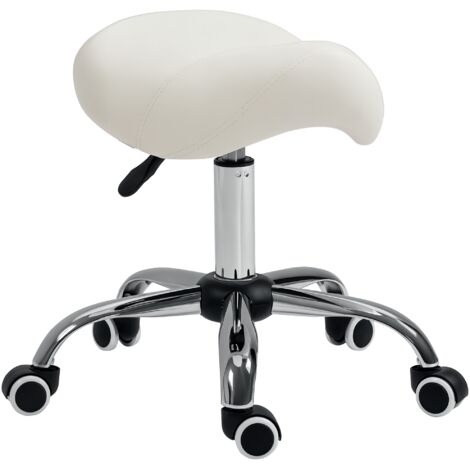 Cosmetic Stool 360° Rotate Height Adjustable Salon Massage Spa Chair Hydraulic Rolling Faux Leather Saddle Stool, Cream (1/5)