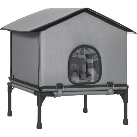 Outdoor Cat House, Waterproof Insulated Cat Kennel with Elevated Base, Foldable Feral Kitty Shelter for Kittens, Grey (1/5)