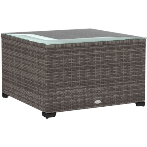 62 x 62cm Glass-Top Rattan Side Table - Dark Grey (1/5)