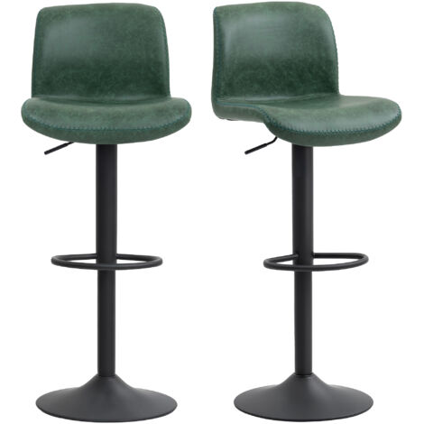 Bar Stools Set of 2, PU Leather Barstools with Backrest and Footrest for Kitchen, Counter, Breakfast Bar, Green (1/5)