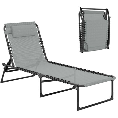 Folding Sun Lounger, with Four-Position Back - Light Grey (1/5)