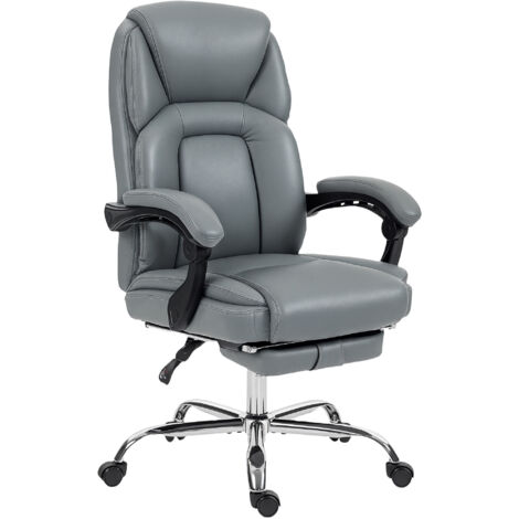 Faux Leather Reclining Office Chair, with Footrest - Grey (1/5)