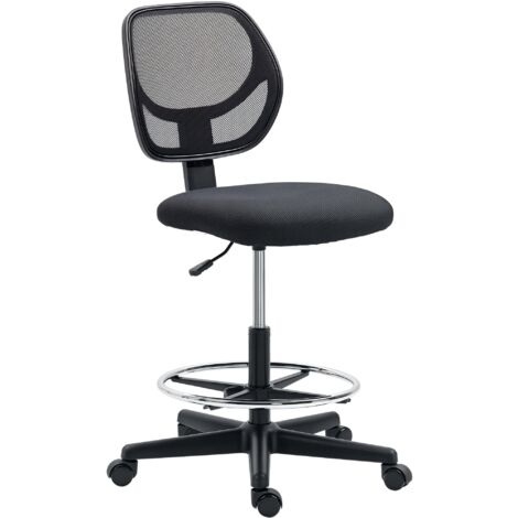 Ergonomic Mesh Standing Desk Chair with Adjustable Footrest Ring and Seat Height Black (1/5)