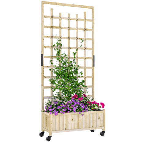 Wooden Trellis Planter, Raised Garden Bed with Wheels, to Climb and Grow Vegetables, Herbs and Flowers, Natural (1/5)