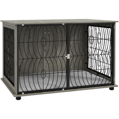 Dog Crate Furniture End Table w/ Plush Washable Cushion, Lockable Door, for Extra Large Dogs