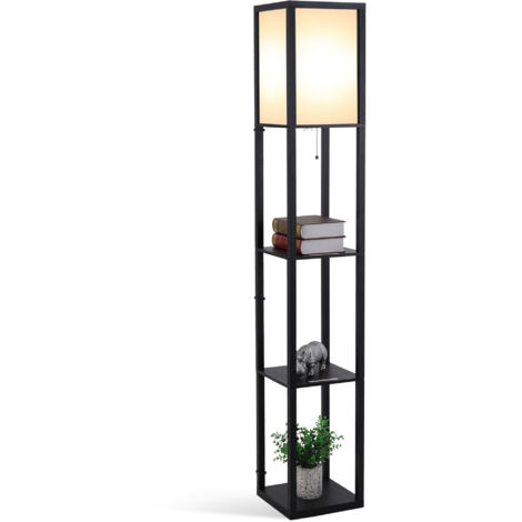 Floor Lamp with Shelves and Top Light, Modern Corner Standing Lamp with TC Fabric Lampshade for Living Room, Bedroom, Bulb not Included, Black (1/5)