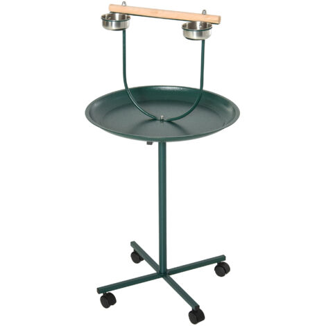 Bird Perch Stand with Four Wheels, Feeding Bowls, for Small, Medium Birds, Green (1/5)