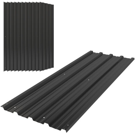 Set of 12 Corrugated Steel Roof Sheet Panels - Black (1/5)