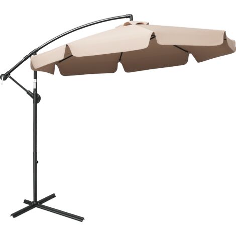 2.7m Cantilever Parasol Banana Sun Umbrella with Crank Handle and Cross Base for Outdoor Hanging Sun Shade Light Brown (1/5)