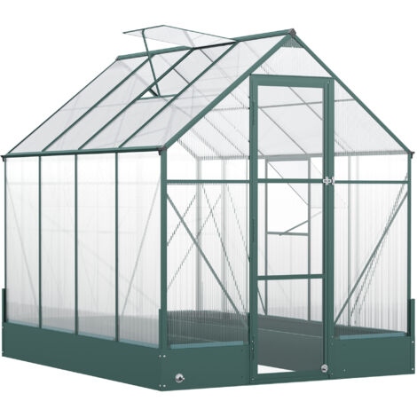 Outsunny 6x8 FT Polycarbonate Greenhouse with Base and Raised Bed, Walk-in Greenhouse with Aluminium Frame, Temperature Controlled Window, Foundation for Plants, Flowers, Vegetable (1/5)