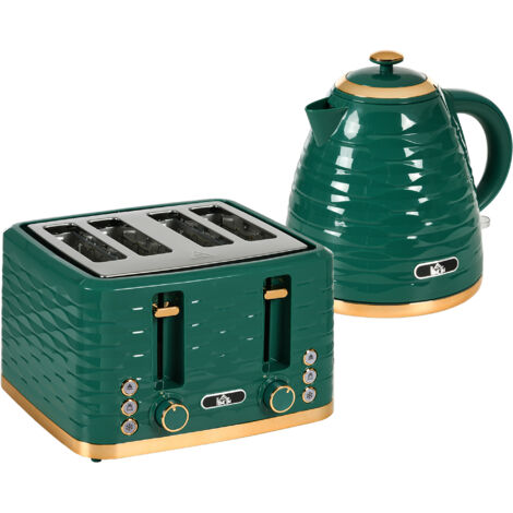 3000W 1.7L Rapid Boil Kettle & 4 Slice Toaster, Kettle and Toaster Set with 7 Browning Controls and Crumb Tray, Green (1/5)