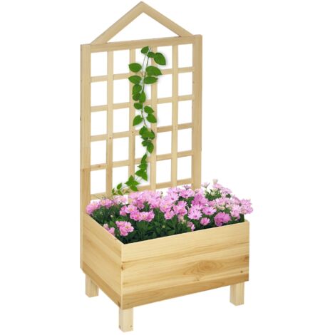 Garden Planters with Trellis for Vine Climbing, Distressed Wooden Raised Beds, 90x43x150cm, Natural Tone (1/5)