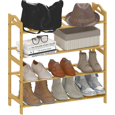 Freestanding Bamboo Shoe Rack, 4-Tier Shoe Shelf Stand for Hallway, Living Room, Bedroom, Natural Wood Finish (1/5)