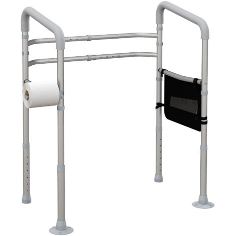Free Standing Toilet Frame, Height and Width Adjustable Toilet Safety Frame with Arms, 2 Additional Suction Cups, Storage for Elderly, Disabled, Handrail Grab Bar, 136kg Weight Capacity (1/5)