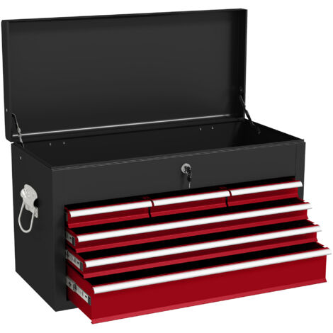 Steel Six Drawer Tool Storage Carry Chest, with Lock and Keys - Red (1/5)