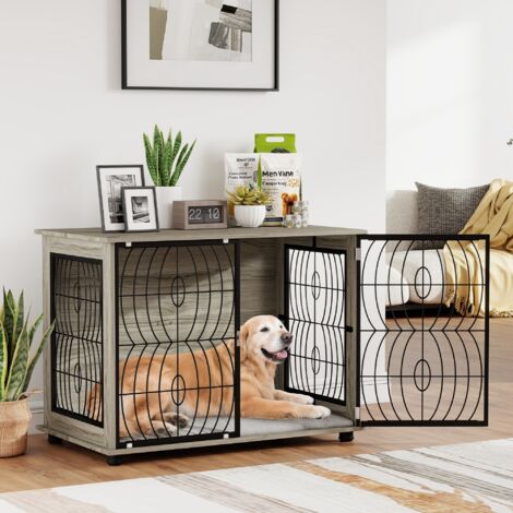 Dog Crate Furniture End Table w/ Plush Washable Cushion, Lockable Door, for Large Dogs