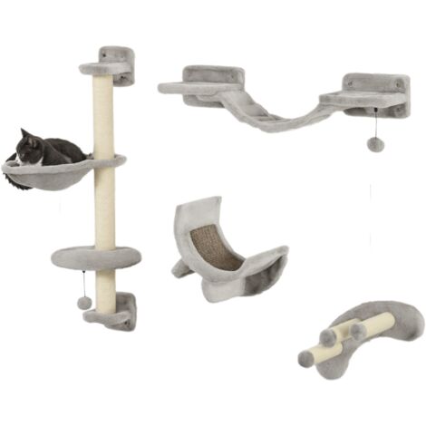 Four-Piece Cat Wall Furniture, with Hammock, Ladder, Platforms, Steps, for Indoor Use - Grey (1/5)