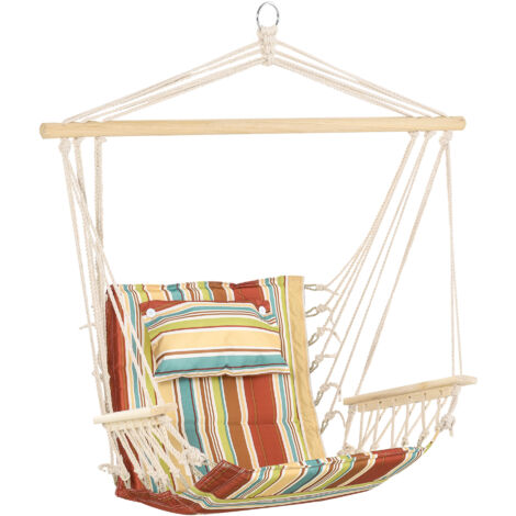 Outsunny Hanging Hammock Chair Swing Chair Thick Rope Frame Safe Wide Seat Indoor Outdoor Home, Patio, Yard, Garde Spot Stylish Multi-Color Stripe (1/5)