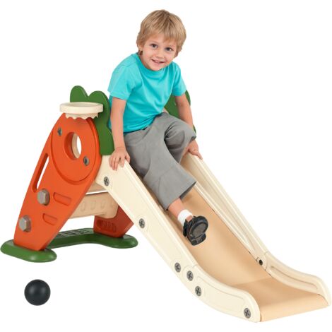 3 in 1 Foldable Toddler Slide with Basketball Hoop, Climber, Carrot-themed, for 1-3 Years (1/5)