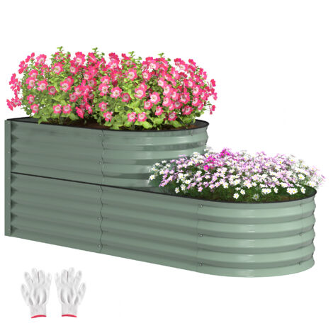 Two-Tier Galvanised Steel Garden Planter - Light Green (1/5)