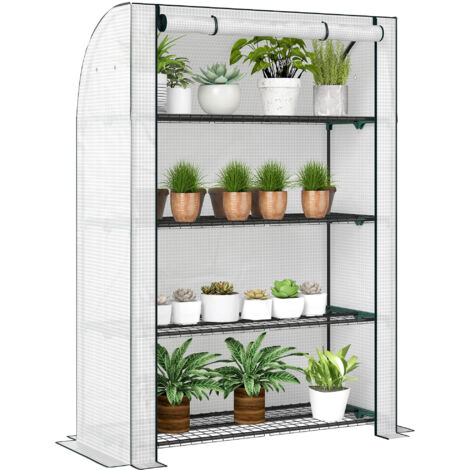 Mini Greenhouse with Reinforced PE Cover, Portable Indoor Outdoor Green House with Roll-up Door, 170 x 120 x 50cm, White (1/5)