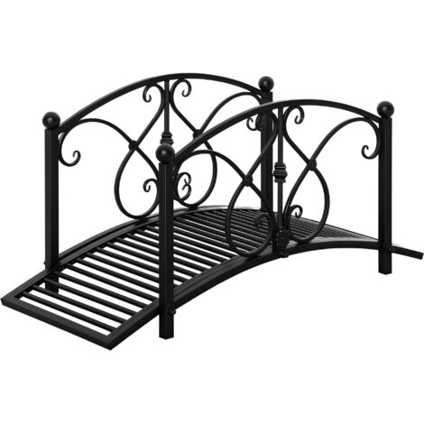 Outsunny 102L x 48W x 49H Classic Metal Garden Bridge with Safety Railings Arc Footbridge Decorative Pond Bridge for Backyard Creek Stream, Black