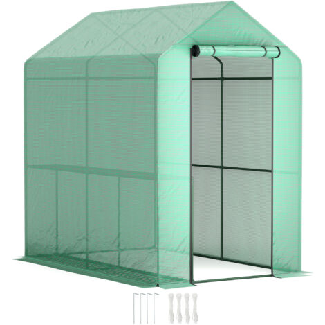 120 x 186cm Walk-In Greenhouse, with Shelves - Green (1/5)