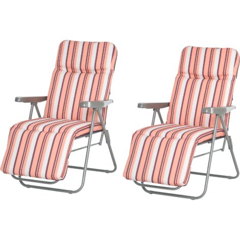 Outsunny Reclining Garden Chair Set of 2, 5-Level Adjustable Zero Gravity Chairs with Cushions, Folding Sun Lounger Garden Recliner Chairs with Armrests for Outdoor, Patio, Orange Stripe (1/5)