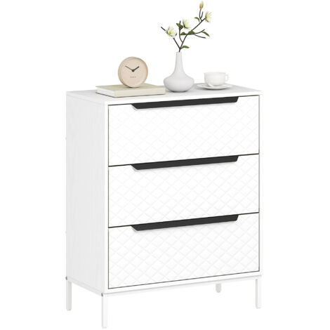 Chest of Drawers, Dresser with 3 Fabric Drawers and Aluminium Handles - White (1/5)