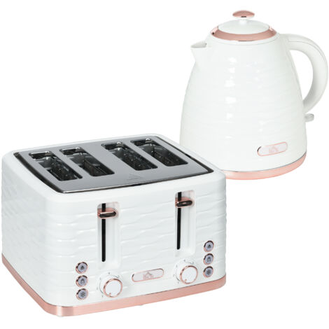 Kettle and Toaster Sets, 3000W 1.7L Rapid Boil Kettle & 4 Slice Toaster with 7 Browning Controls, Defrost, Reheat and Crumb Tray, UK Otter thermostat, Cream White (1/5)