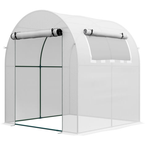 Walk in Polytunnel Greenhouse, Green House for Garden with Roll-up Window and Door, 1.8 x 1.8 x 2 m, White (1/5)