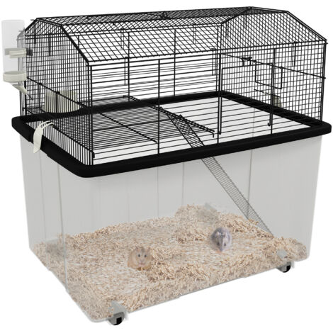 Two-Tier Gerbil Cage, Hamster Cage for Dwarf Hamster w/ Wheels, Deep Bottom, Food Dish, Water Bottle (1/5)