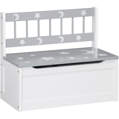 2 In 1 Kids Storage Bench, Toy Box w/ Safety Rod - Grey