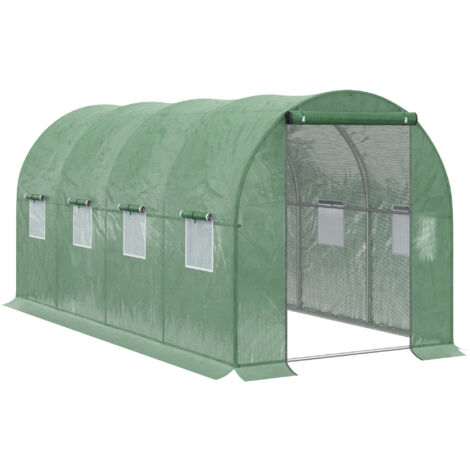 Outsunny Walk-in Polytunnel Greenhouse, Outdoor Garden Tunnel Greenhouse Tent with Zipped Roll-Up Door and 8 Mesh Windows, 4 x 2M (1/5)