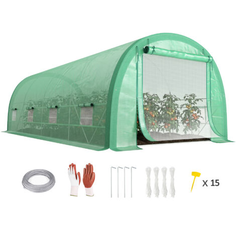 6 x 3(m) Polytunnel Greenhouse with Upgraded Structure, Mesh Door and Windows, 15 Plant Labels, Green (1/5)