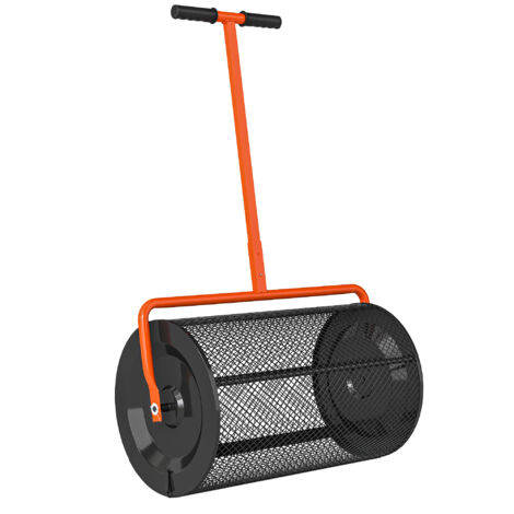Outsunny Compost Spreader, 24" Peat Moss Spreader with Height Adjustable T Shaped Handle and Metal Mesh Basket, Garden Spreader for Seeding, Spreading Manure, Orange (1/5)