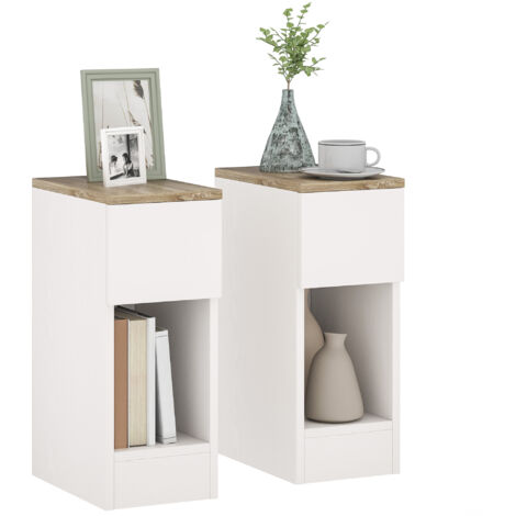 Set of Two Modern Storage Bedside Tables - Cream White (1/5)